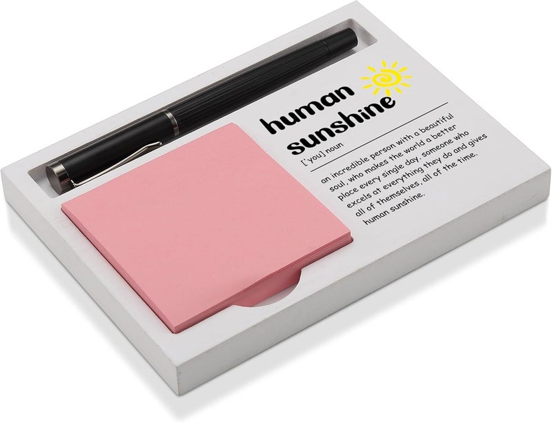 CINRLLA Human Sunshine Desk Note Holder Gift for Coworker Teacher Friend, Inspirational White Wood Sticky Note and Pen Tray, Appreciation Office Decor for Women Men Birthday Graduation, NPB605 - Image 1